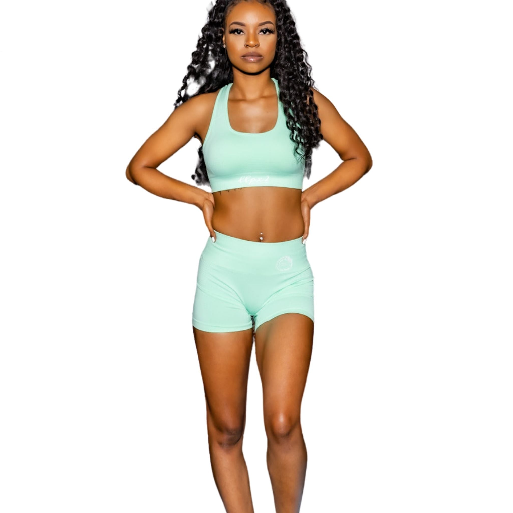 Mint Seamless Workout Shorts Set Activewear Yoga Set Gymwear